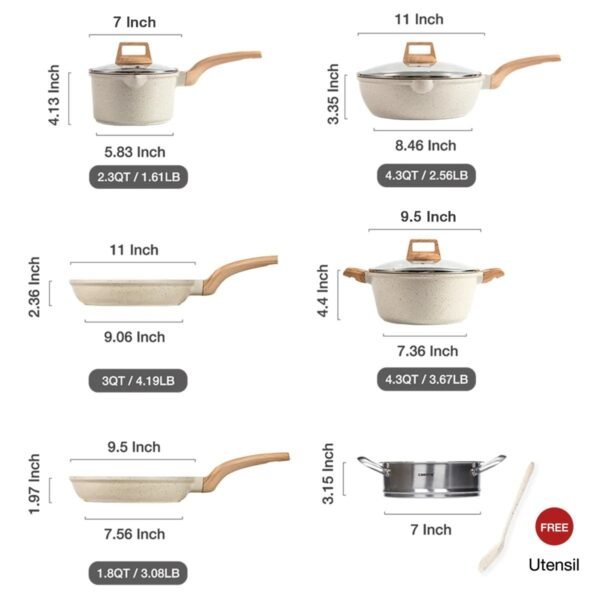 Non-stick Pot Marble Rice White Set Pot